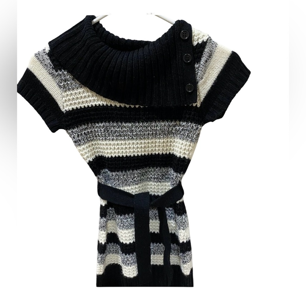 Beautiful and Stylish black, gray, and ivory striped sweater dress size M
